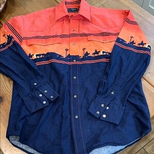 Vintage Roper Orange and Blue Western Sunset Snap Front Shirt